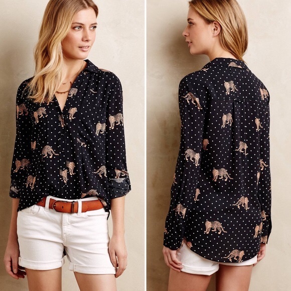 Anthropologie leopard button front rayon blouse M - Picture 2 of 8